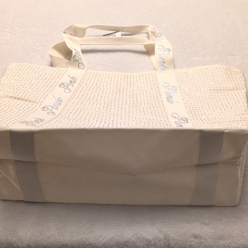Victoria Secret Pink Rhinestone Cream Tote Bag